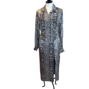 Perry Ellis Vintage Womens Skirt Set Size 6 Gray Snake Print 3 Piece Pure Silk